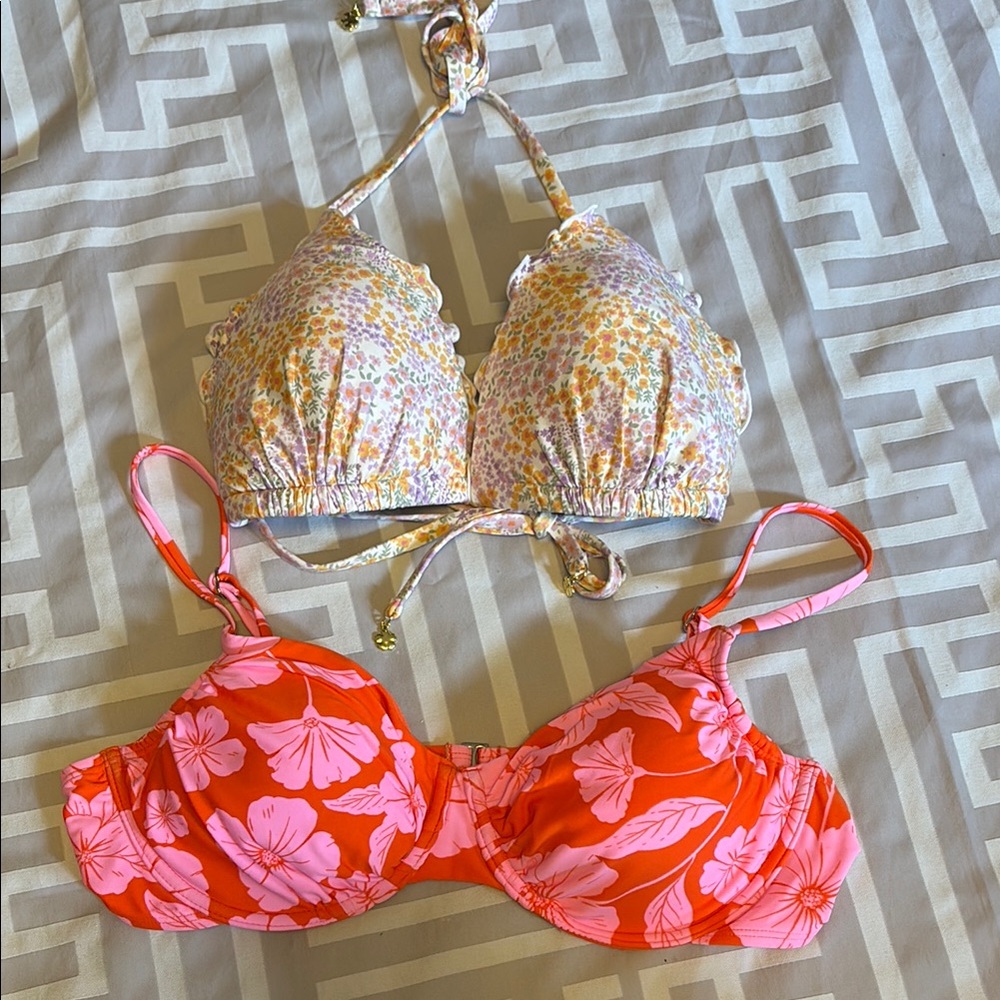 H&M Cream and Pink Bikini Tops with Luxurious and Vibrant Designs